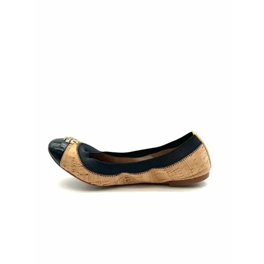 Tory Burch Size 6 Brown/Black Trim Cork Designer Flats
